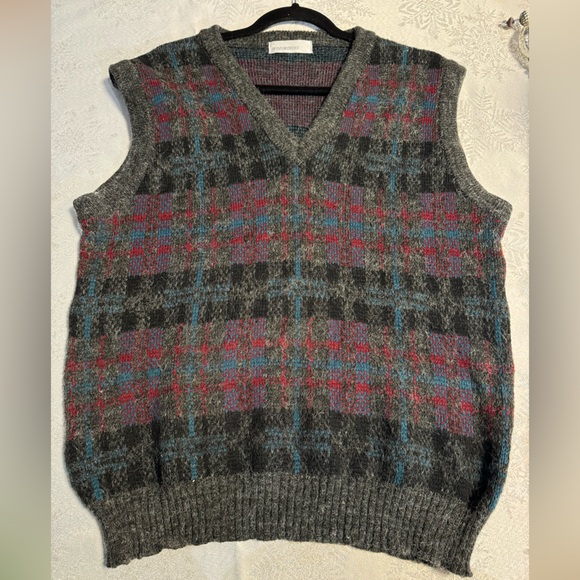 Woolworth’s 80’s V-neck Plaid Wool Sweater Vest Preppy Argyle Grandpa Large VTG - Picture 7 of 9